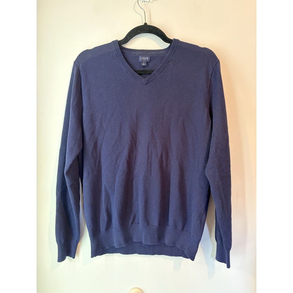 J Crew Merino Wool Blend V Neck Sweater Mens Large Navy Blue Lightweight